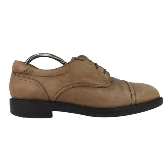 Bass Mens Brown Leather Almond Toe Lace Up Block Heel Derby Dress Shoes Size 11M - Picture 1 of 9